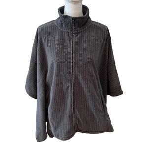 LL Bean Fleece Cape Gray Herringbone Print L